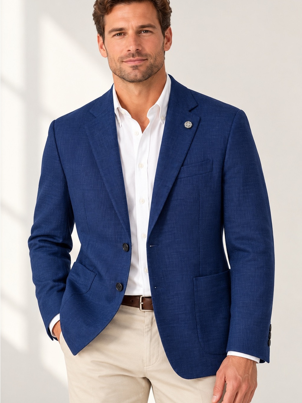 Nautica Mens 38S Jensen Blue Blazer Sport Coat Linen Blend 2 Button Jacket